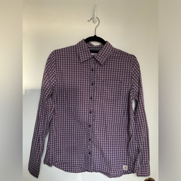 CARHARTT Pink Gray Ruffle Plaid Check Button Up Front Collared Shirt Size M - Picture 2 of 9
